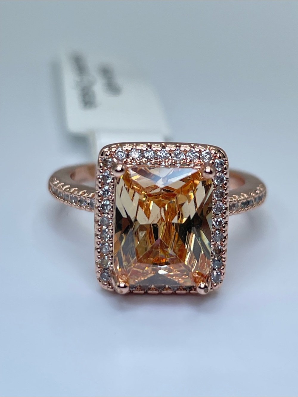 Swarovski Crystal Elements Champagne Radiant Cut Crystal Halo Ring Sz 7